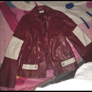 Red leather jacket womans Large
